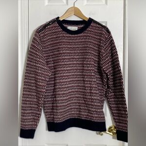 Kooples X Sport MEN’S NAVY & BURGUNDY SHOULDER ZIP KNIT SWEATER Size L VGC